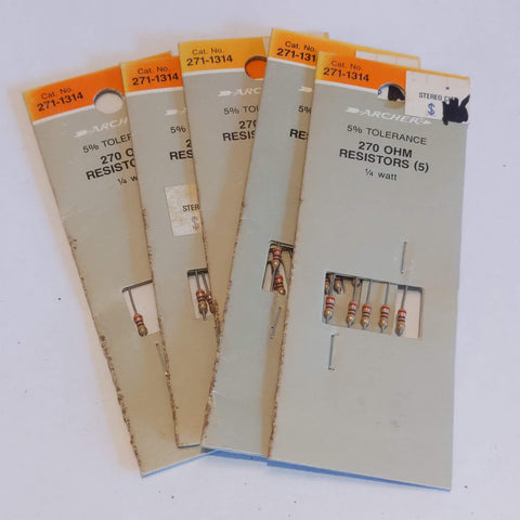 Radio Shack NOS 270 Ohm, 1/4 Watt, 5% Tolerance Resistors (Quantity: 25)