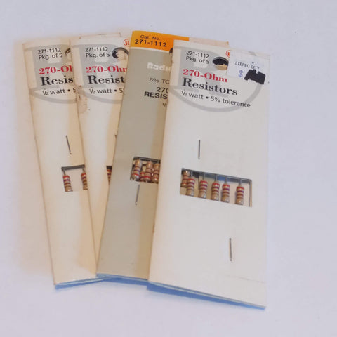 Radio Shack NOS 270 Ohm, 1/2 Watt, 5% Tolerance Resistors (Quantity: 20)