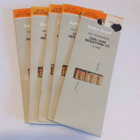 Radio Shack NOS 220K Ohm, 1/2 Watt, 5% Tolerance Resistors (Quantity: 25)