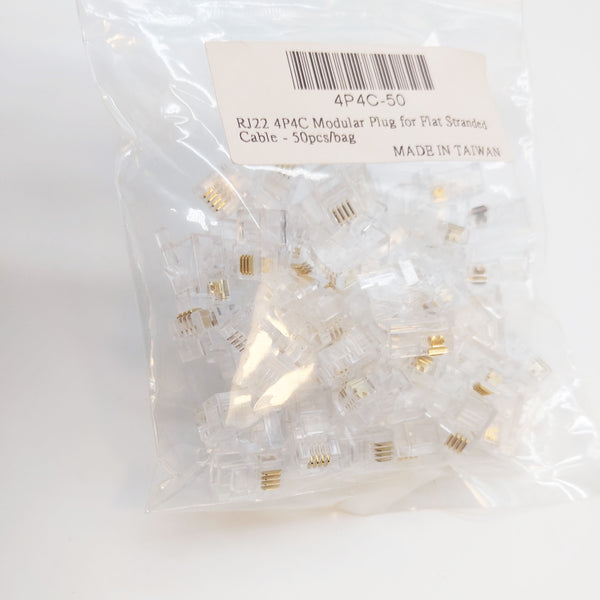 50 Pieces of RJ22 Modular Plug, Sealed Bag, Made in Taiwan