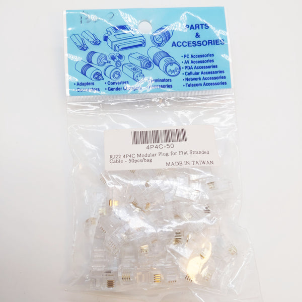50 Pieces of RJ22 Modular Plug, Sealed Bag, Made in Taiwan