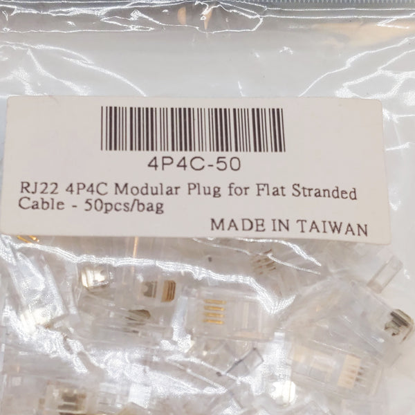 50 Pieces of RJ22 Modular Plug, Sealed Bag, Made in Taiwan