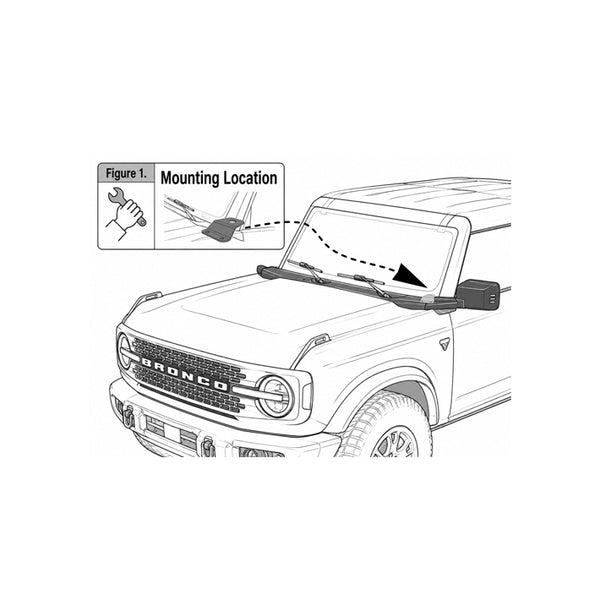NMO Antenna Mount Bracket for 2021-Up Ford Bronco, Either Side Mirror Bolt-On (AM-BR01B) OPEK