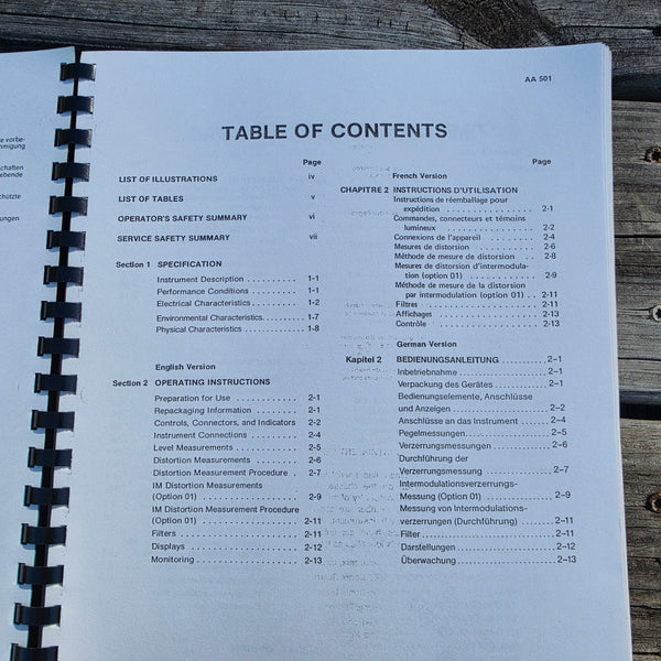 Tektronix AA501 Distortion Analyzer Instruction Manual, Clean