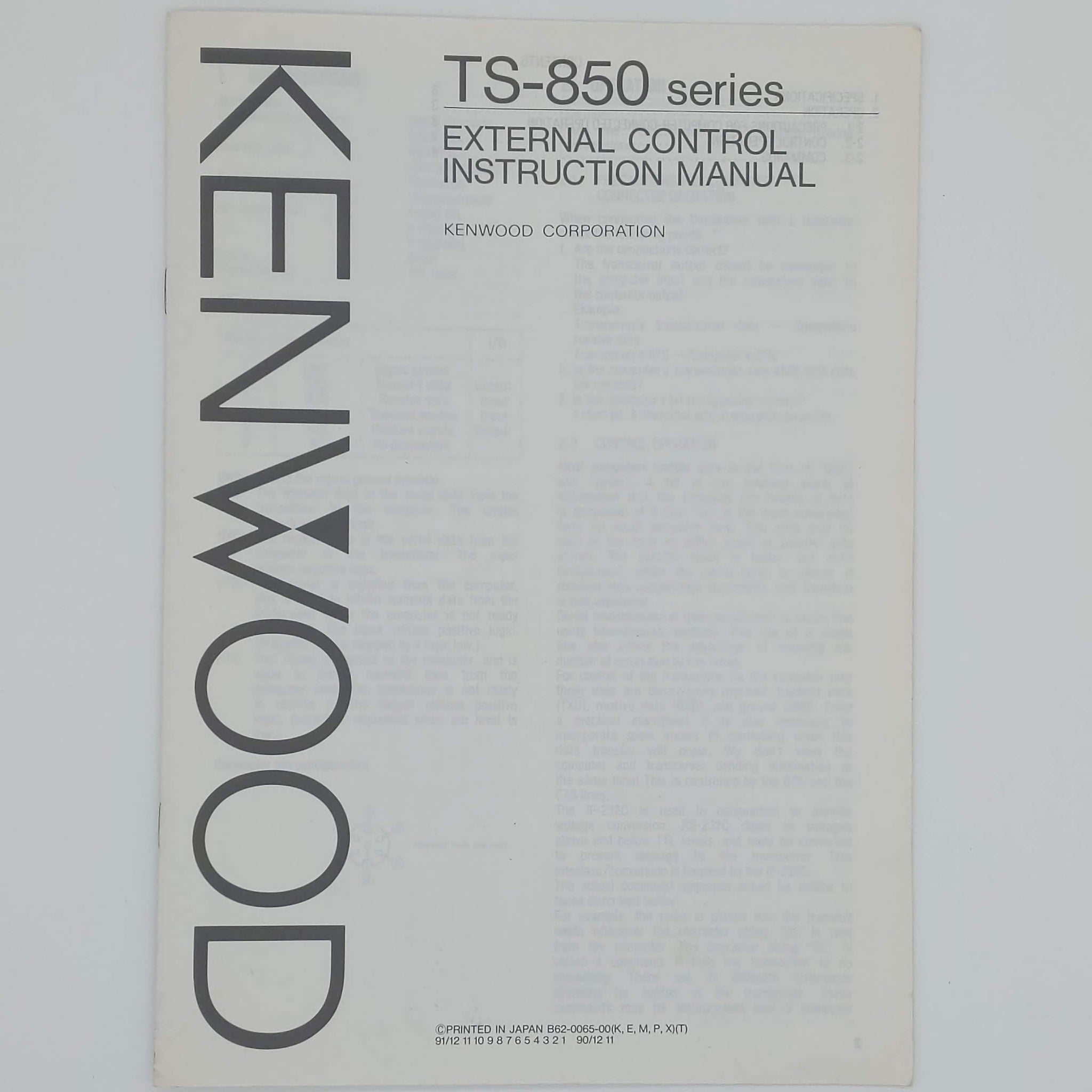 Kenwood TS-850S Series External Control Instruction Manual, 1991