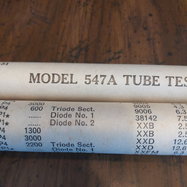 Hickok 547A Tube Data Roll, Dated 2-1-1951, Good Shape