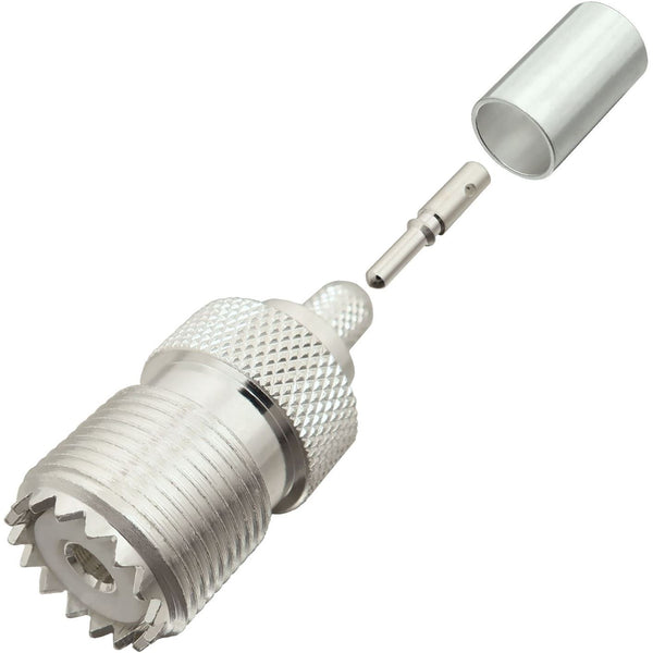 UHF Female (SO-239) Crimp Connector For RG-223, RG-8X, And Other 0.240" OD Coax