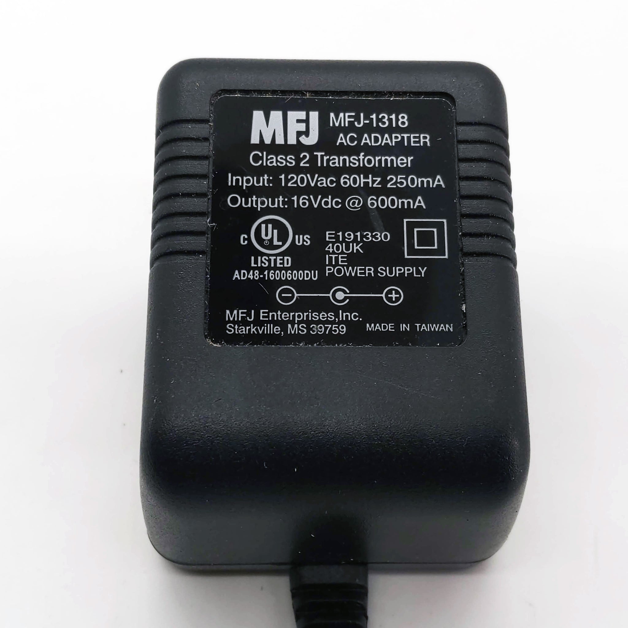 MFJ-1318 AC Adapter, 120 VAC To 16 VDC, 600 ma