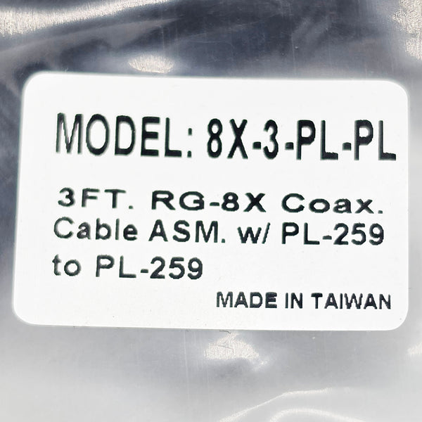 OPEK 3 Ft. RG-8X Coax Jumper, PL-259 Ends, WARRANTY