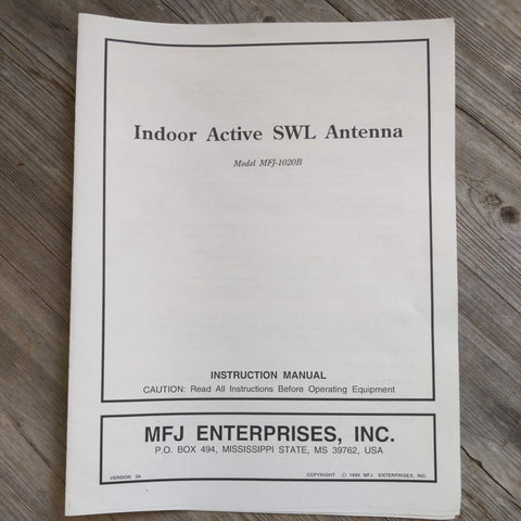 MFJ-1020B Indoor Active SWL Antenna Manual/Schematic
