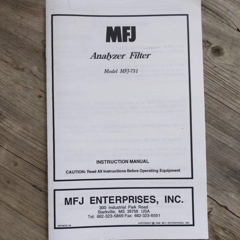 MFJ-731 Analyzer Filter Instruction Manual/Schematic