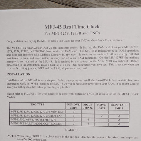 MFJ-43 Real Time Clock Instruction Sheet