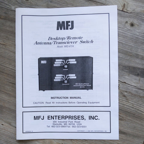 MFJ-4724 Remote Antenna/Transceiver Switch Instruction Manual