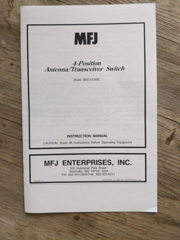 MFJ-4274RC 4 Position Antenna/Transceiver Switch Instruction Manual