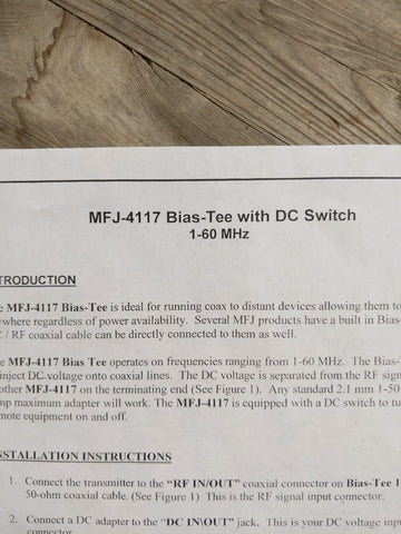 MFJ-4117 Bias Tee With DC Switch Instruction Manual