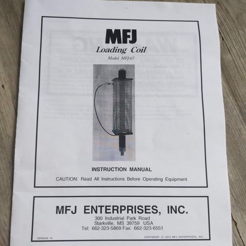 MFJ-67 40 Meter Loading Coil Instruction Manual