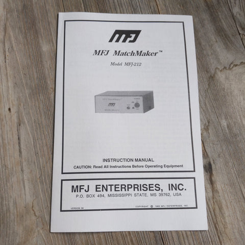 MFJ-212 MFJ Matchmaker Manual