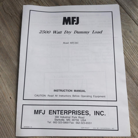 MFJ-265 2500W Dry Dummy Load Instruction Manual