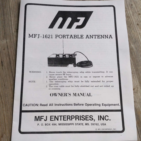 MFJ-1621 Portable Antenna Owner's Manual/Schematic