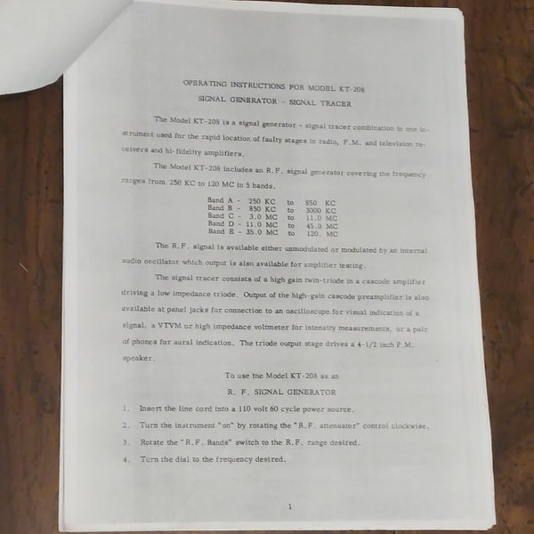 Lafayette KT-208 Signal Generator & Signal Tracer Operating Manual