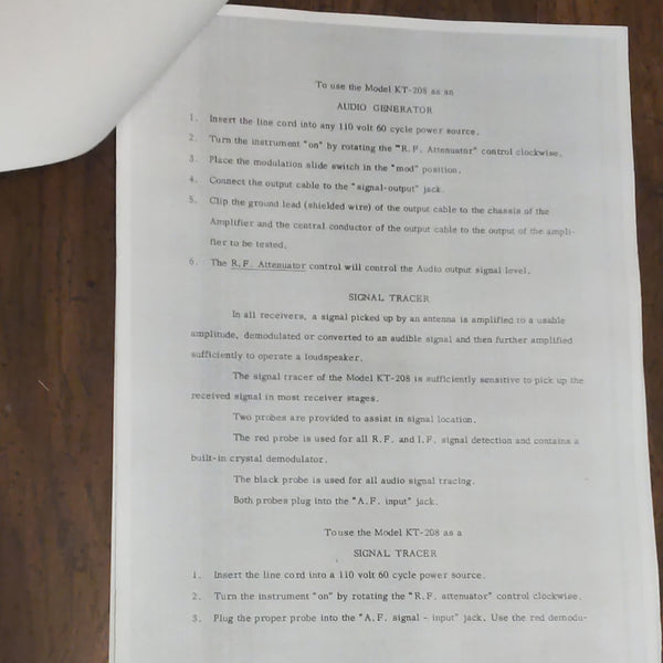 Lafayette KT-208 Signal Generator & Signal Tracer Operating Manual