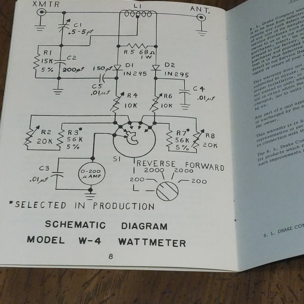 Drake W-4 Wattmeter Instruction Manual NOT A REPRINT