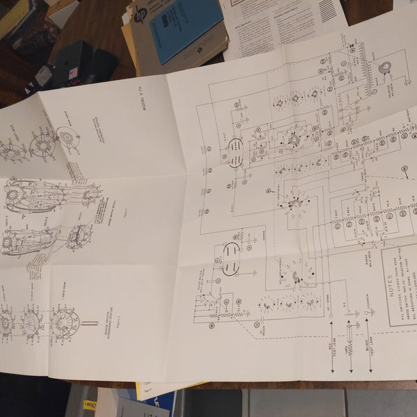 Heathkit Vacuum Tube Volt Meter V-7A Assembly Manual, Large Schematic