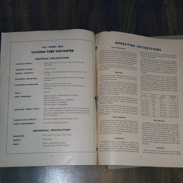 HP Model 400A Vacuum Tube Volt Meter (VTVM) Manual