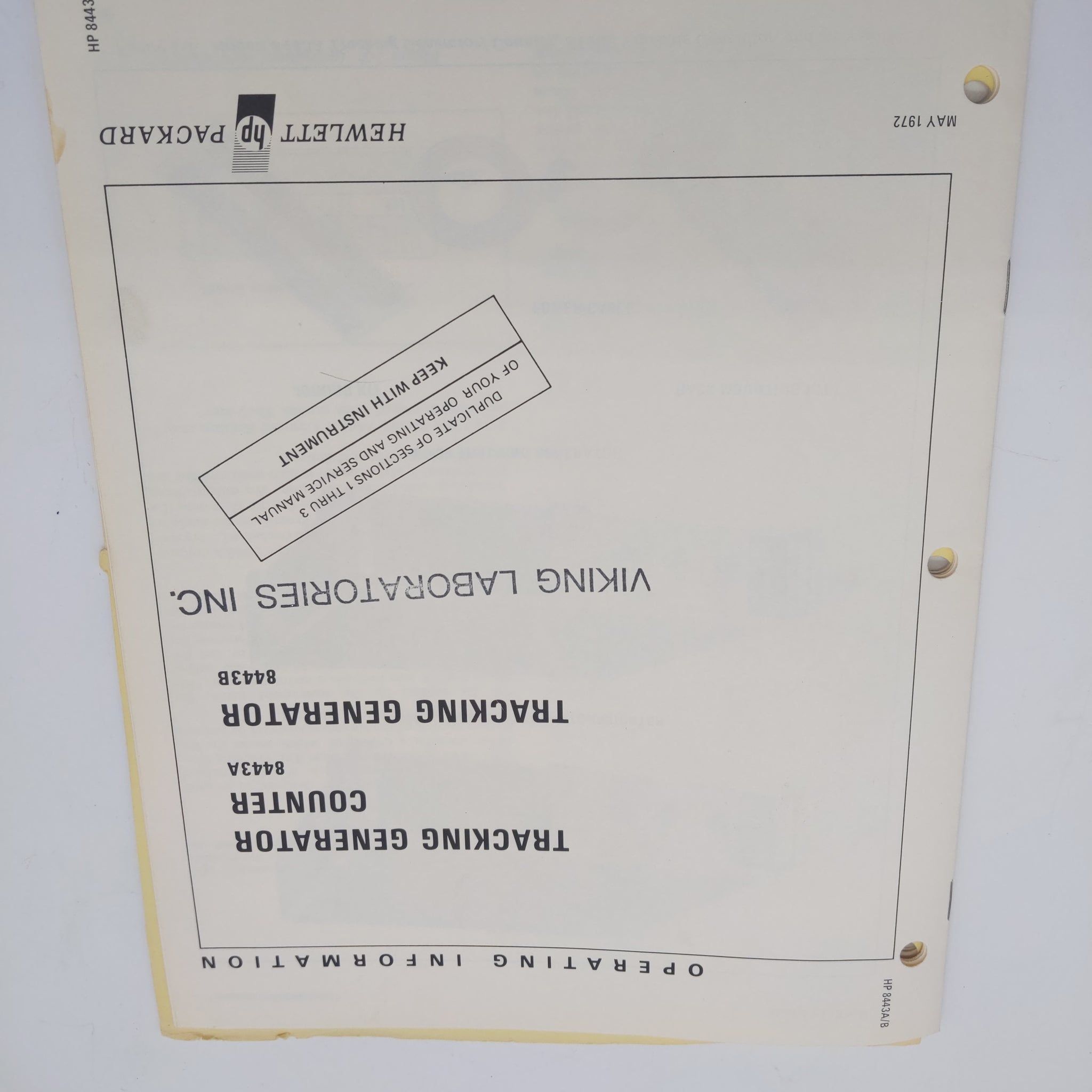 Hewlett Packard HP 8443A, 8443B Tracking Generator Operation Information