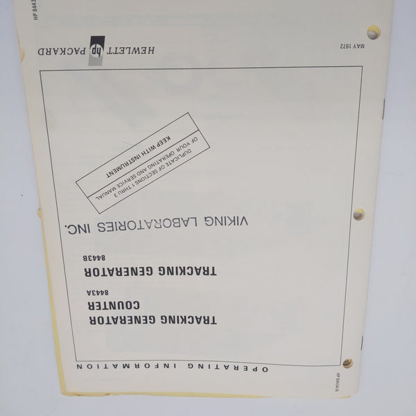 Hewlett Packard HP 8443A, 8443B Tracking Generator Operation Information