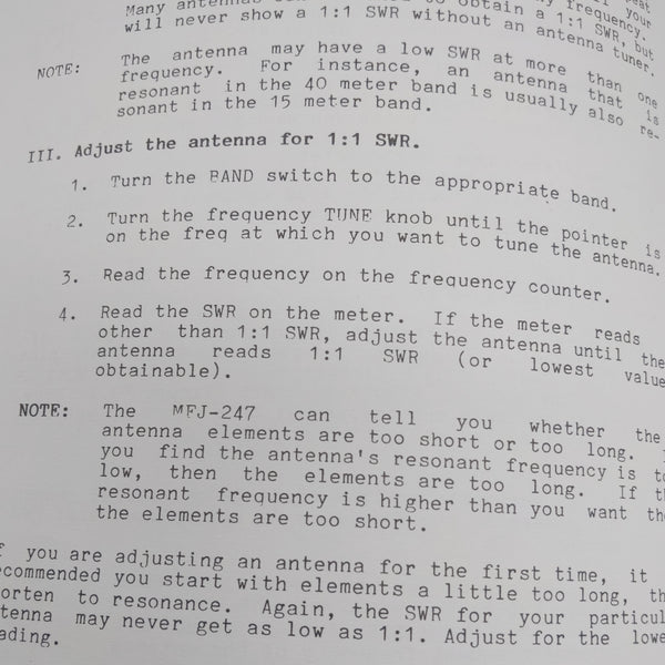 MFJ-247 HF SWR Analyzer Instruction Manual