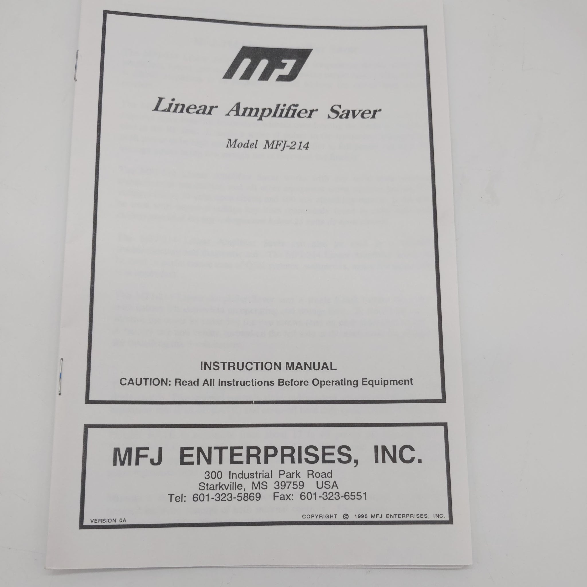 MFJ-214 Linear Amplifier Saver Instruction Manual