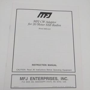 MFJ-415 CW Adapter For 20M MFJ-9420 SSB Transceiver Instruction Manual