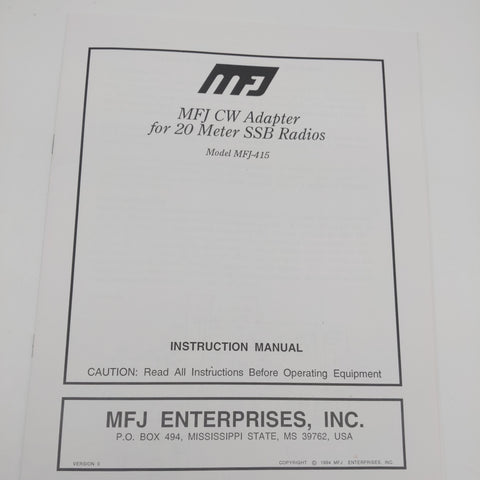 MFJ-415 CW Adapter For 20M MFJ-9420 SSB Transceiver Instruction Manual