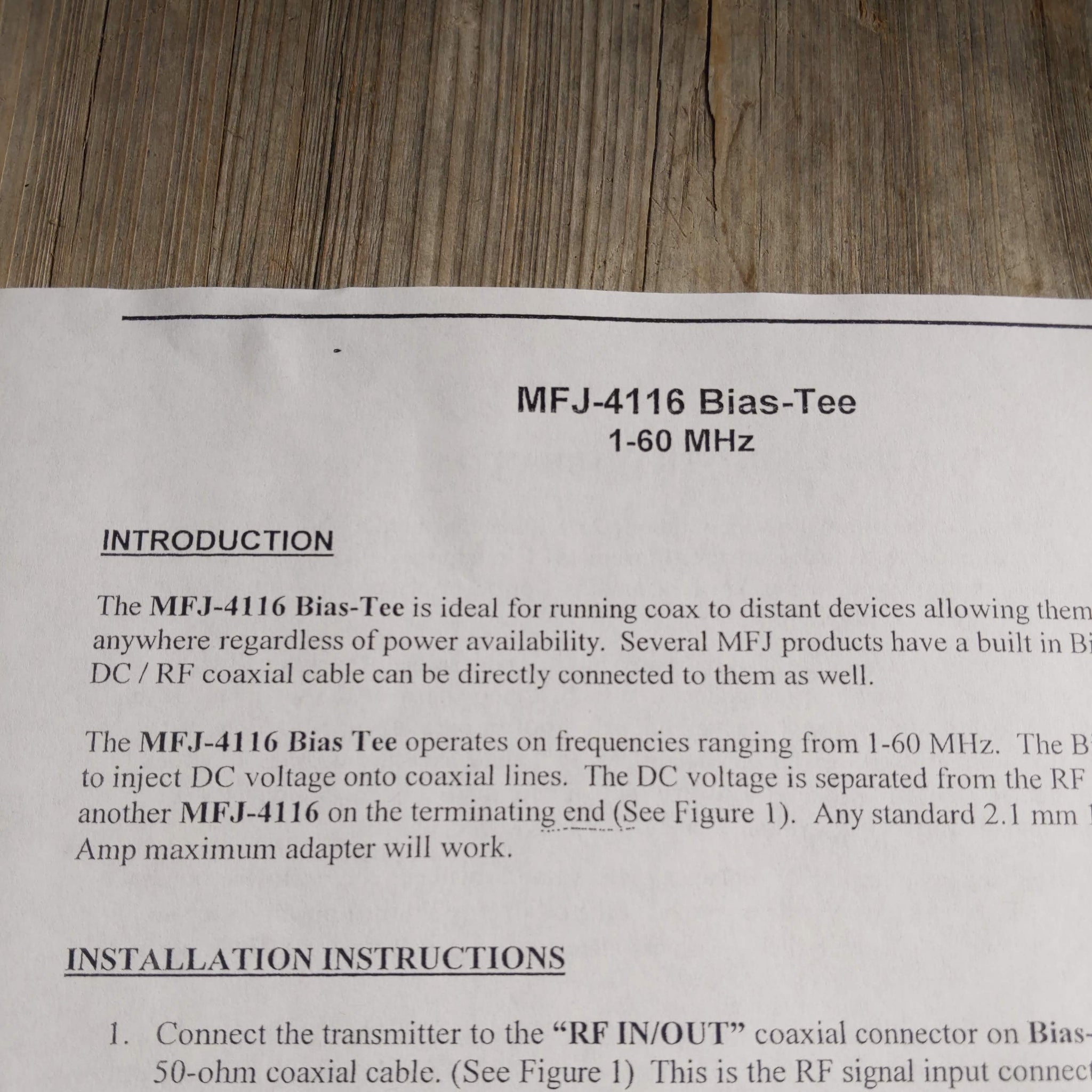 MFJ-4116 Bias Tee Installation Instructions