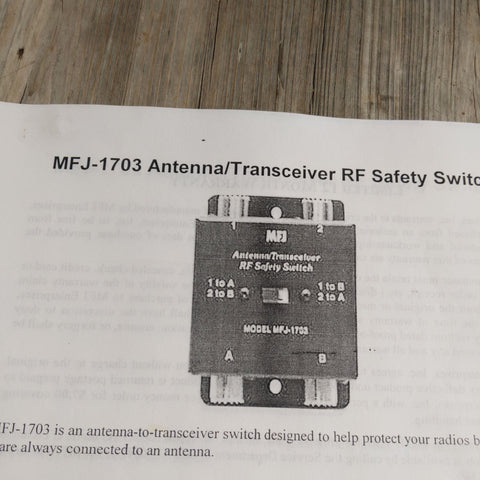 MFJ-1703 Antenna/Transceiver RF Safety Switch Instruction Sheet