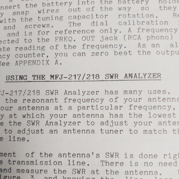 MFJ-217, MFJ-218 SWR Analyzer, Not A Reprint