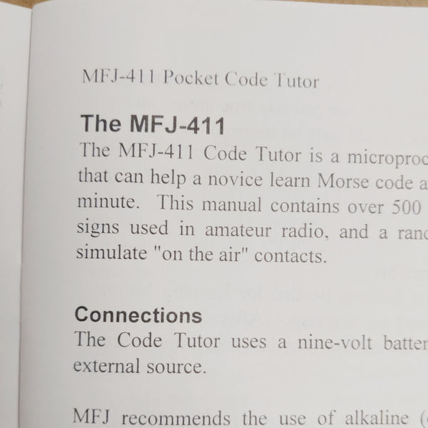 MFJ-411 Pocket Code Tutor Instruction Manual, Not A Reprint