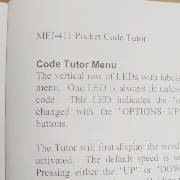MFJ-411 Pocket Code Tutor Instruction Manual, Not A Reprint