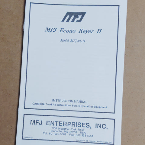 MFJ-401C Econo Keyer II OEM Instruction Manual