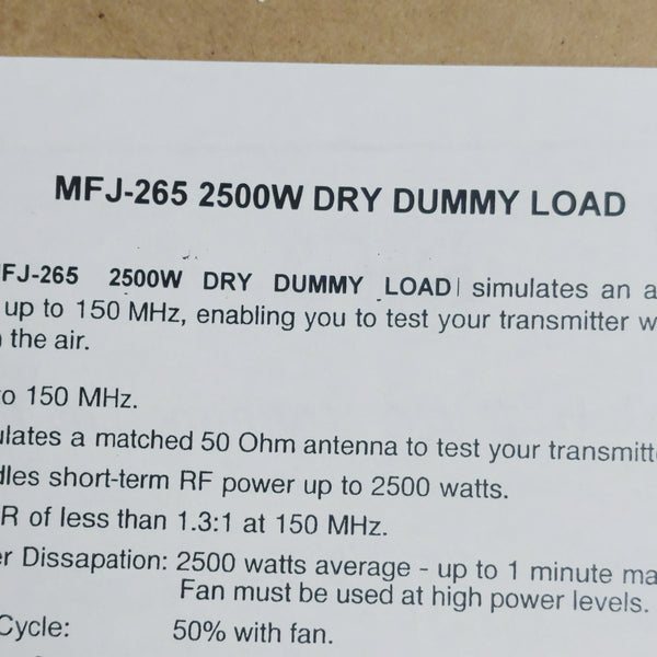 MFJ-265 Dry Dummy Load Manual