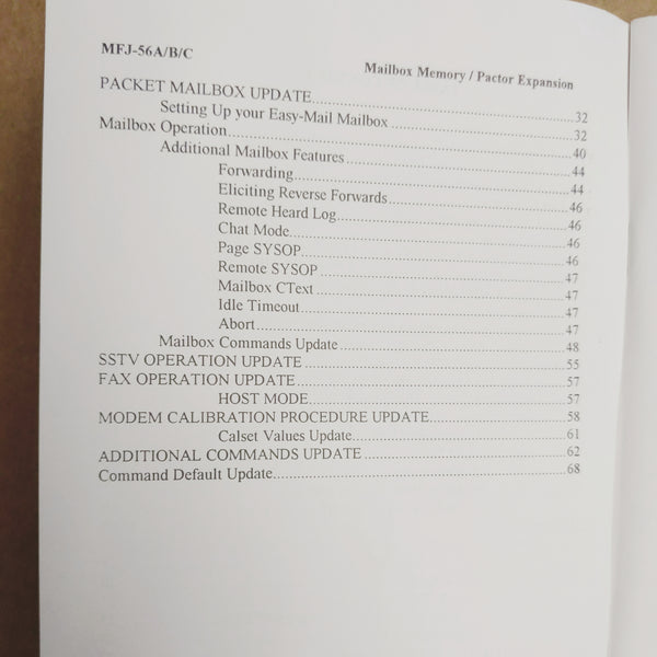 MFJ-56 A/B/C Pactor/Mailbox Memory Expansion for MFJ-1278/1278T Instruction Manual