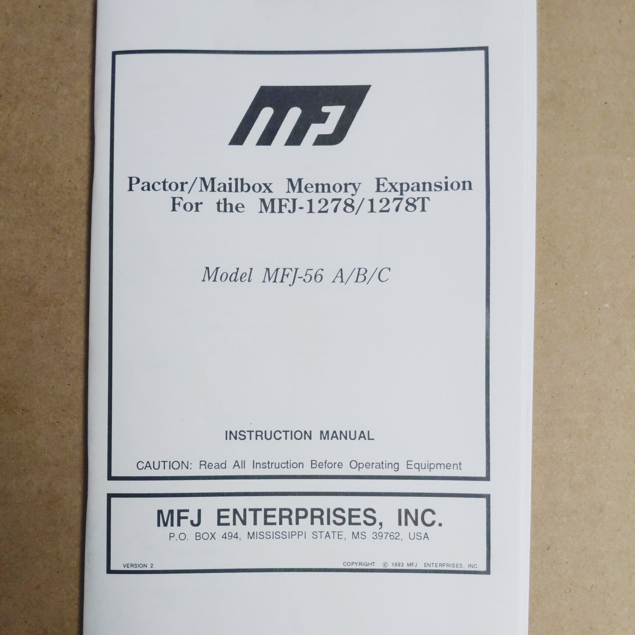 MFJ-56 A/B/C Pactor/Mailbox Memory Expansion for MFJ-1278/1278T Instruction Manual