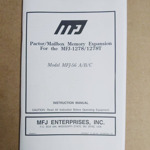 MFJ-56 A/B/C Pactor/Mailbox Memory Expansion for MFJ-1278/1278T Instruction Manual