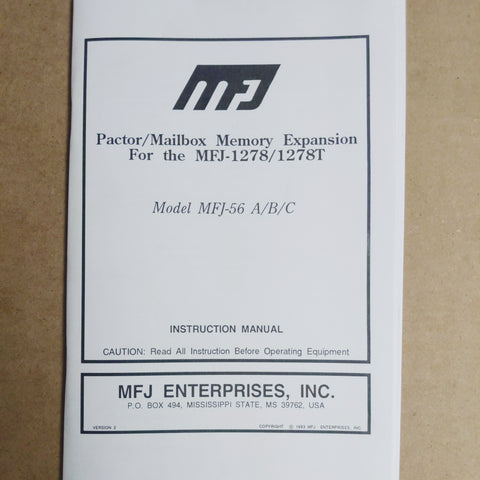 MFJ-56 A/B/C Pactor/Mailbox Memory Expansion for MFJ-1278/1278T Instruction Manual