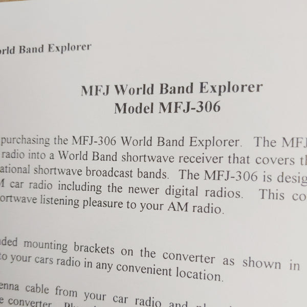 MFJ-306 World Band Explorer SW Converter Instruction Manual