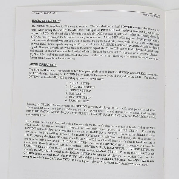 MFJ-462B MultiReader Ver. 2E Original Manual