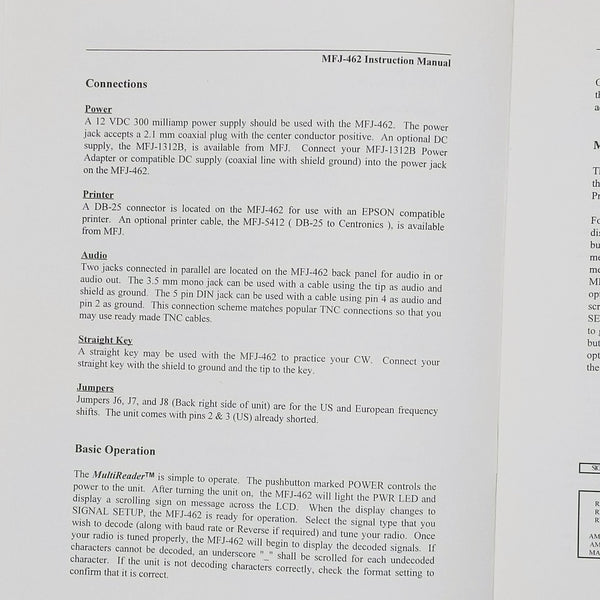 MFJ-462 Multi-Reader Instruction Manual, Original MFJ Manual