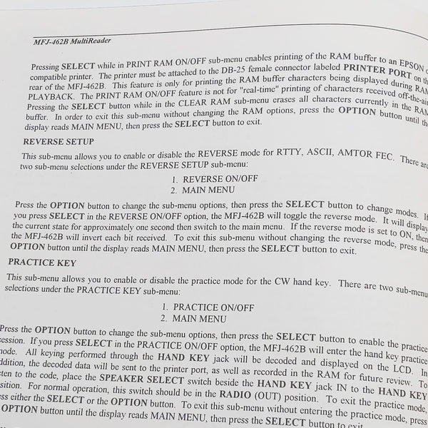 MFJ-462B MultiReader V. 2C Original Manual