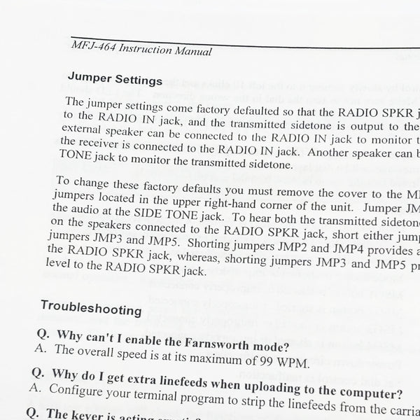 MFJ-464 CW Keyer/Reader Original MFJ Manual